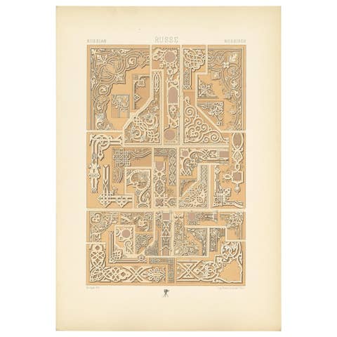 Pl. 70 Antique Print of Russian Corner Motifs from Metalwork Design by Racinet