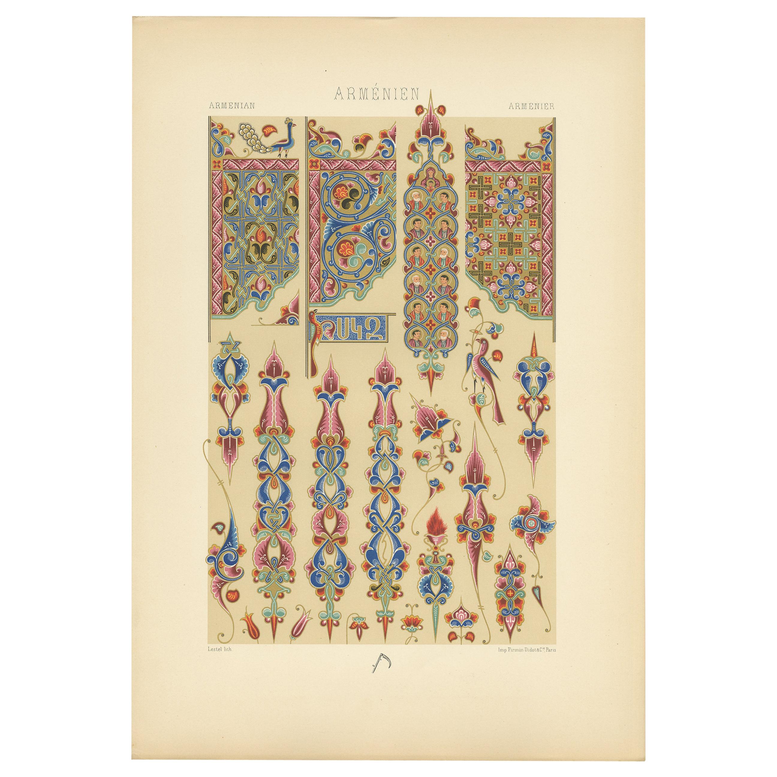 Pl. 71 Antique Print of Armenian Motifs from an Illuminated Gospel by Racinet