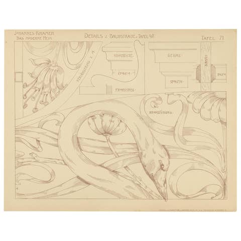 Pl. 71 Antique Print of Furniture Details by Kramer, circa 1910