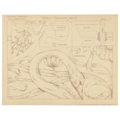 Pl. 71 Antique Print of Furniture Details by Kramer, circa 1910