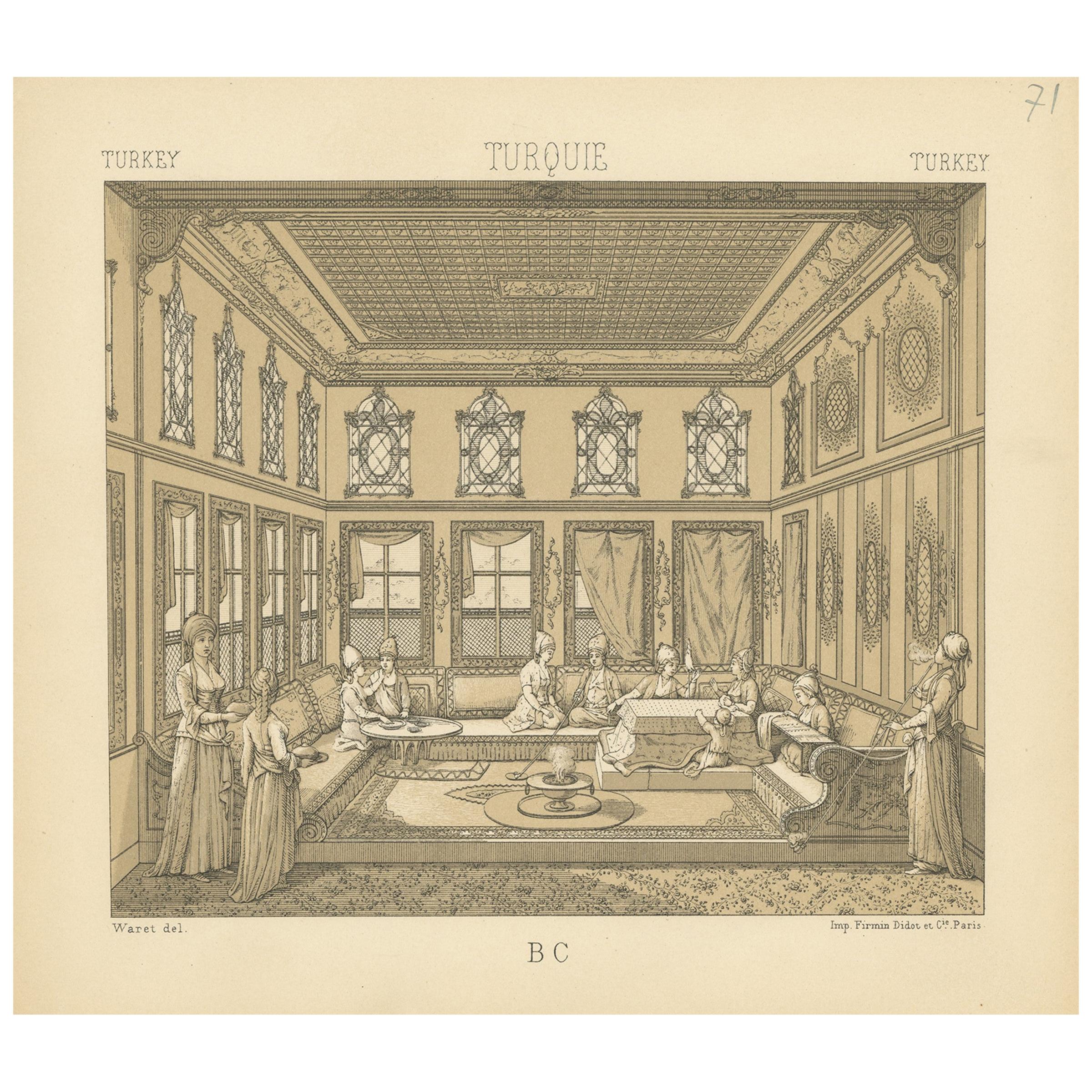 Pl. 71 Antique Print of Turkish Interior by Racinet, 'circa 1880' For Sale