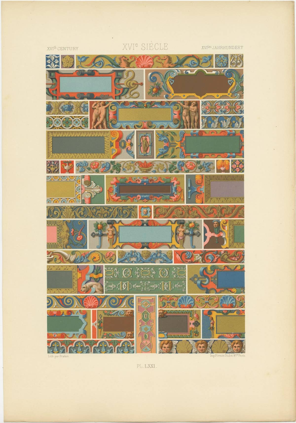 XVIth Century Chromolithograph Print, Decorative Arts, Circa 1890