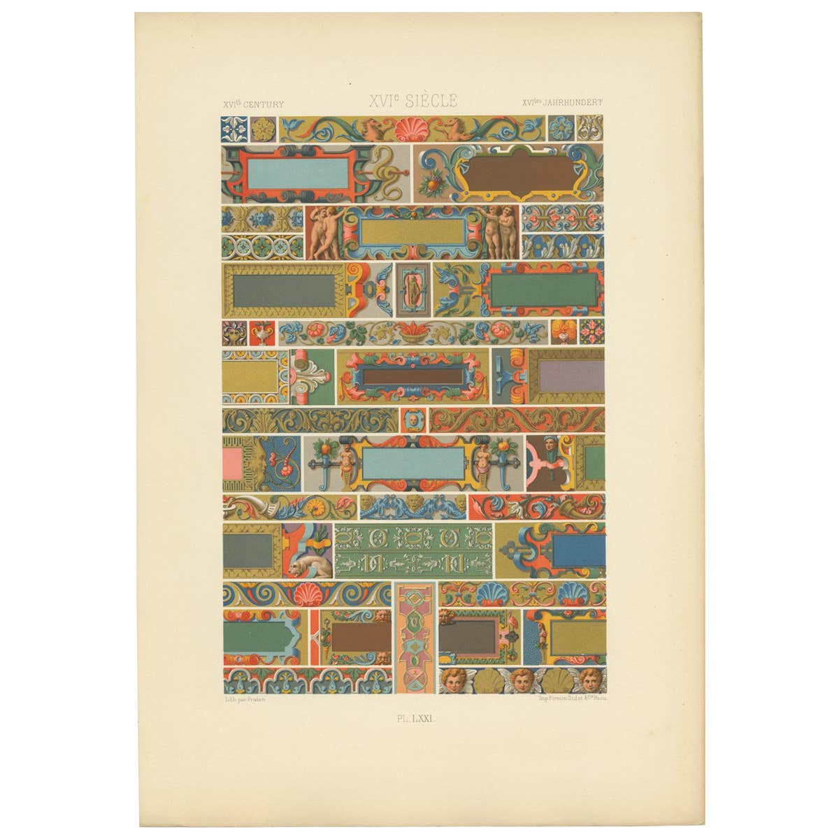 XVIth Century Chromolithograph Print, Decorative Arts, Circa 1890