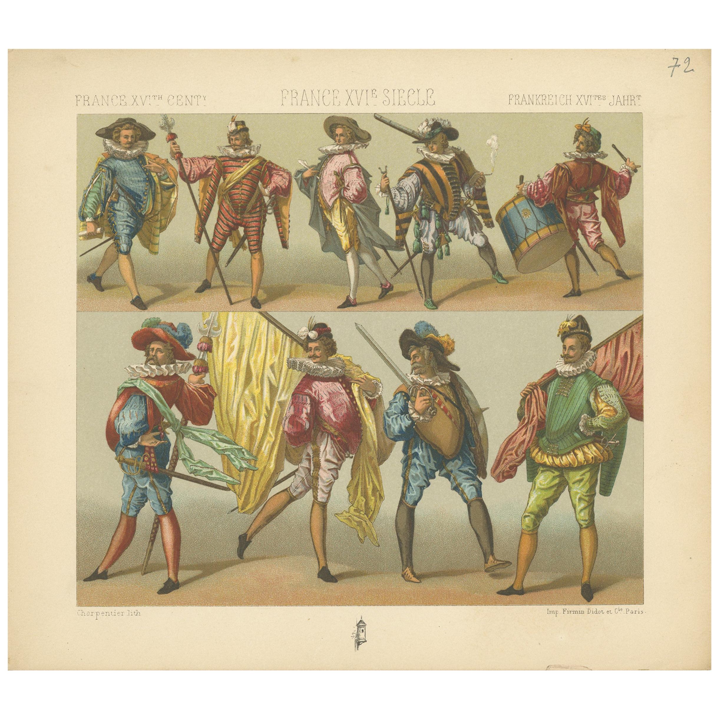 Pl. 72 Antique Print of French XVIth Century Costumes by Racinet, circa 1880
