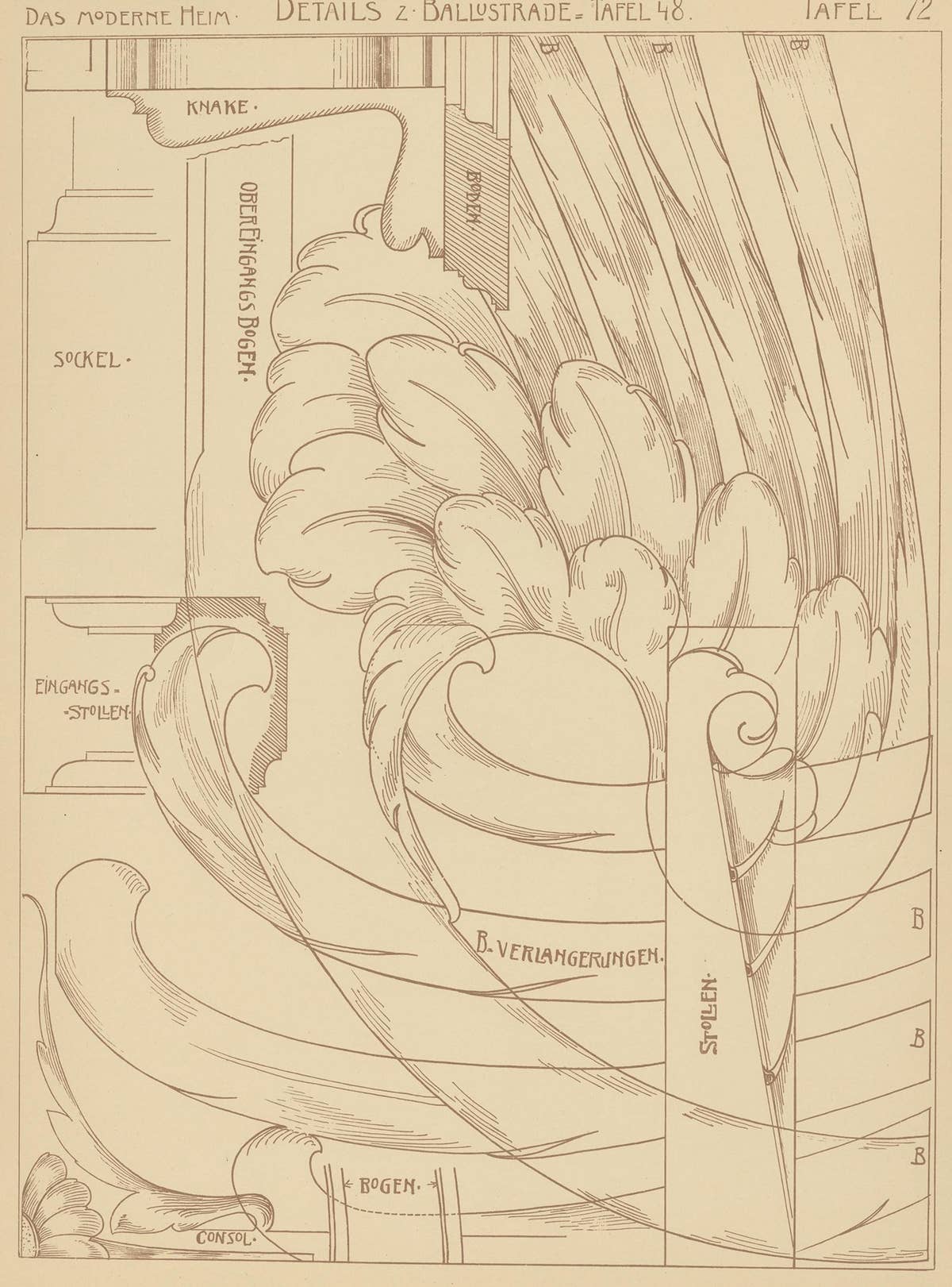 Pl 72 Antique Print of Furniture Details by Kramer, 'circa 1910'
