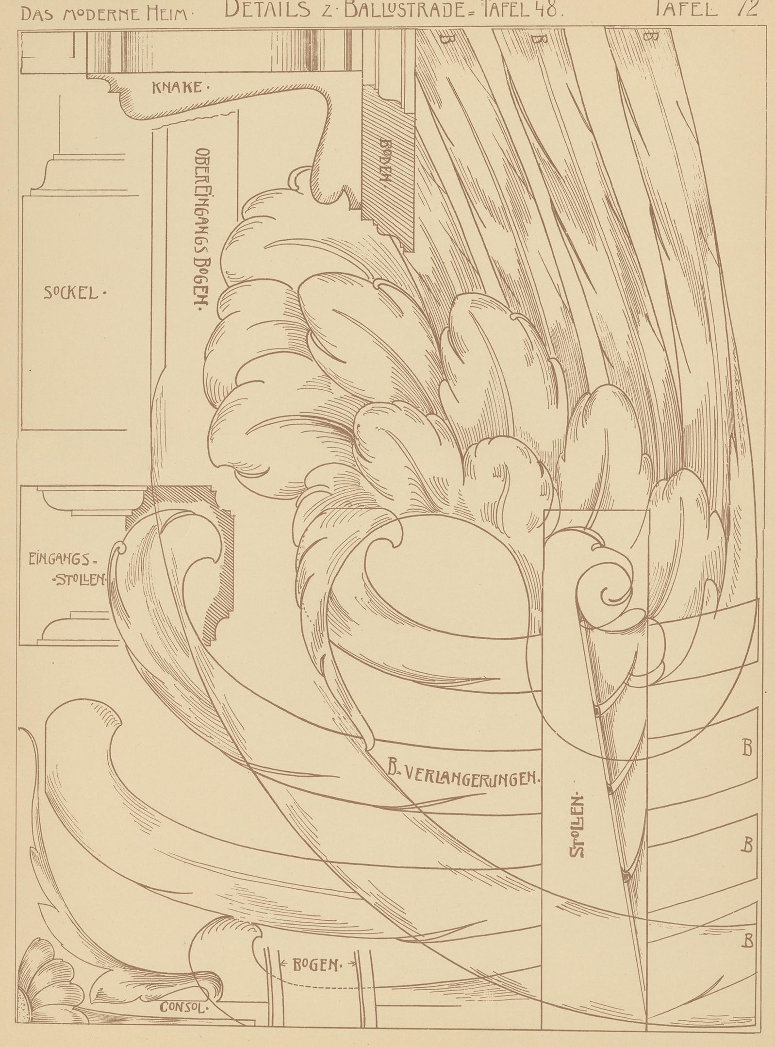 Pl 72 Antique Print of Furniture Details by Kramer, 'circa 1910' In Good Condition For Sale In Langweer, NL