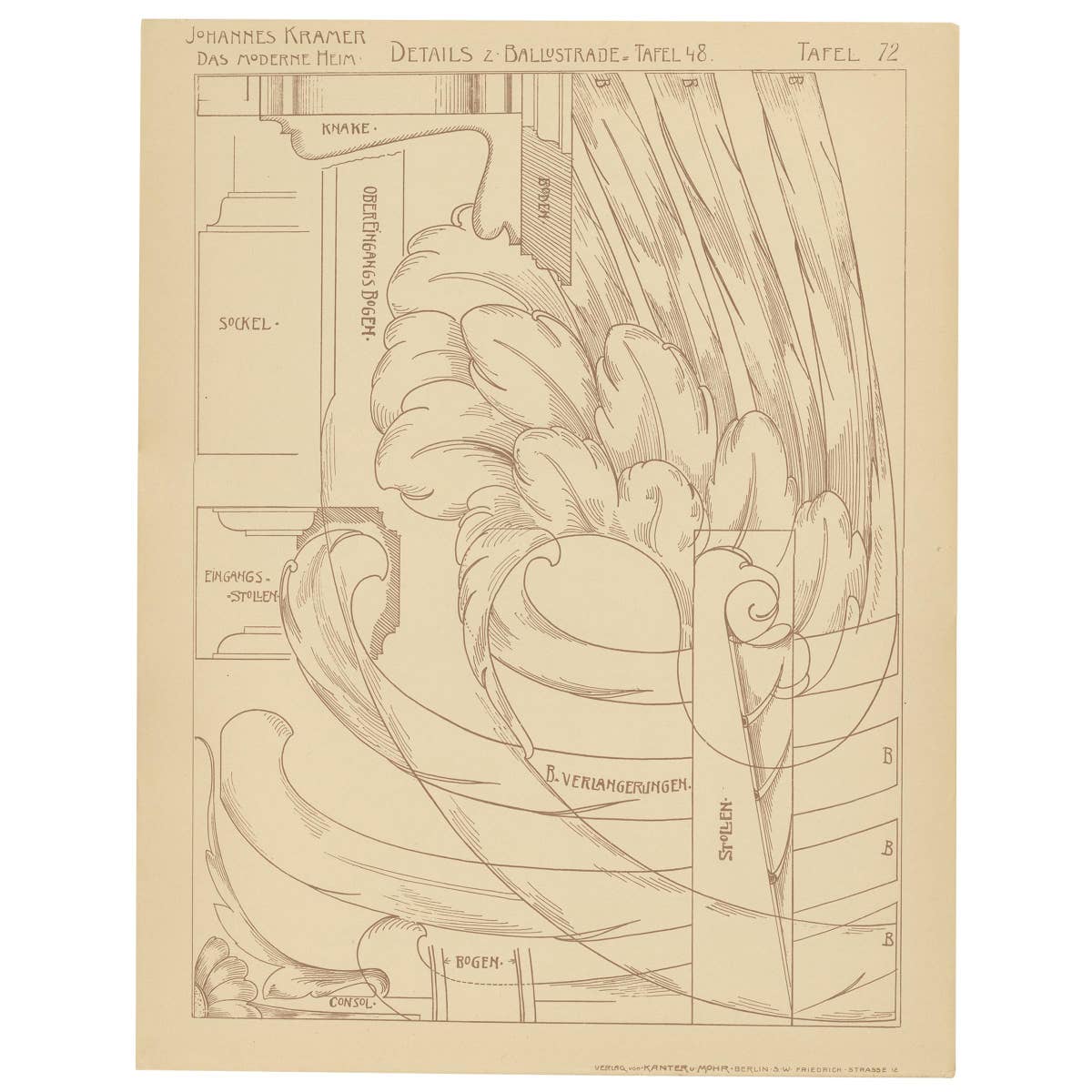 Pl 72 Antique Print of Furniture Details by Kramer, 'circa 1910'