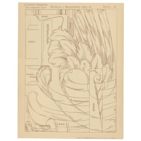 Pl 72 Antique Print of Furniture Details by Kramer, 'circa 1910'