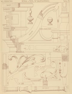Pl 73 Antique Print of Furniture Details by Kramer, 'circa 1910'