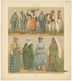 Antiker Druck von türkischen Kostümen von Racinet, 'circa 1880'.