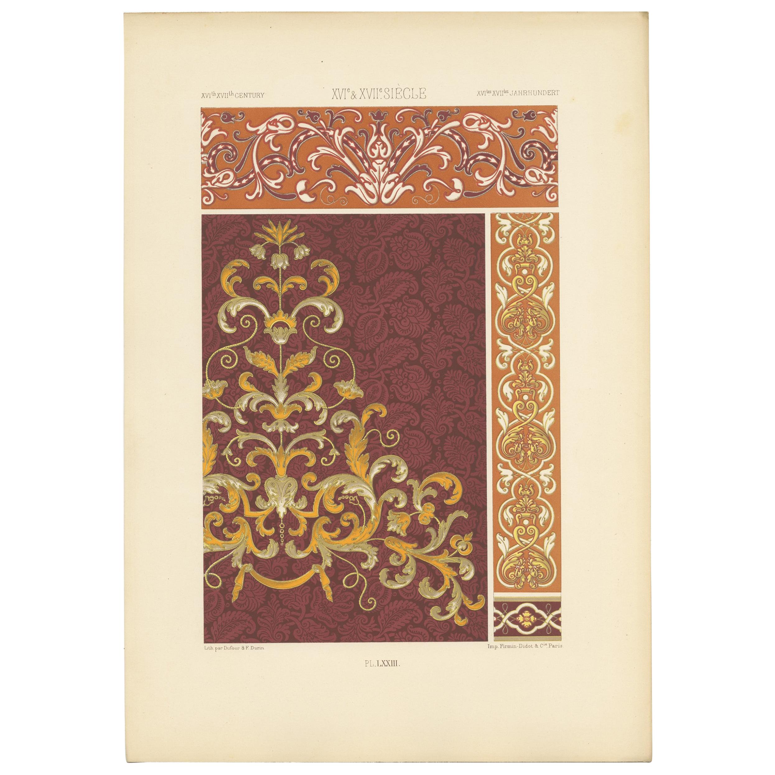 Pl. 73 Antique Print of XVIth and XVIIth Century Ornaments by Racinet circa 1890 For Sale