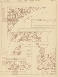 Pl. 74 Antique Print of Furniture Details by Kramer, circa 1910