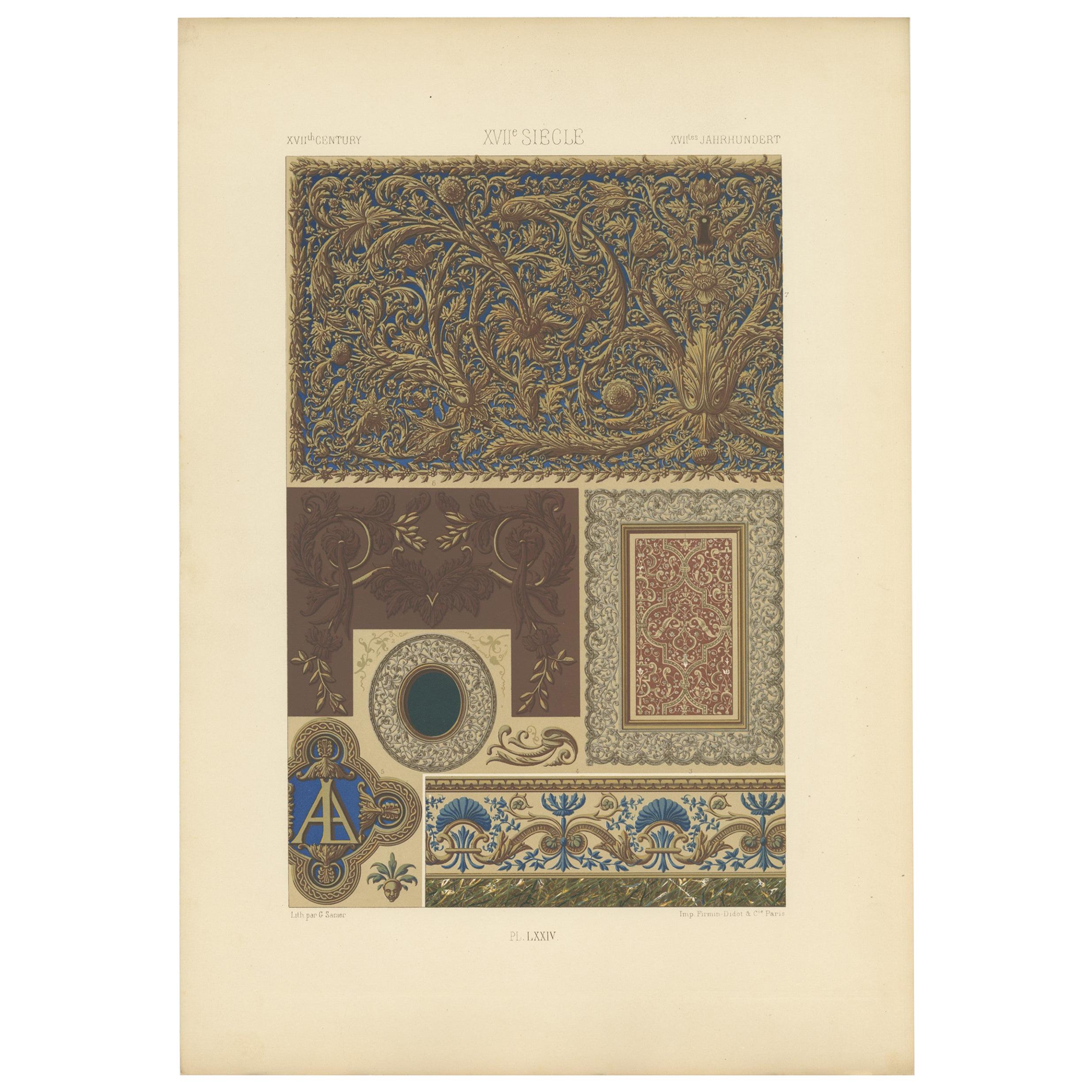 Pl. 74 Impression ancienne d'ornements du XVIIe siècle par Racinet, vers 1890