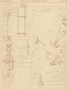 Pl. 75 Antique Print of Furniture Details by Kramer, circa 1910