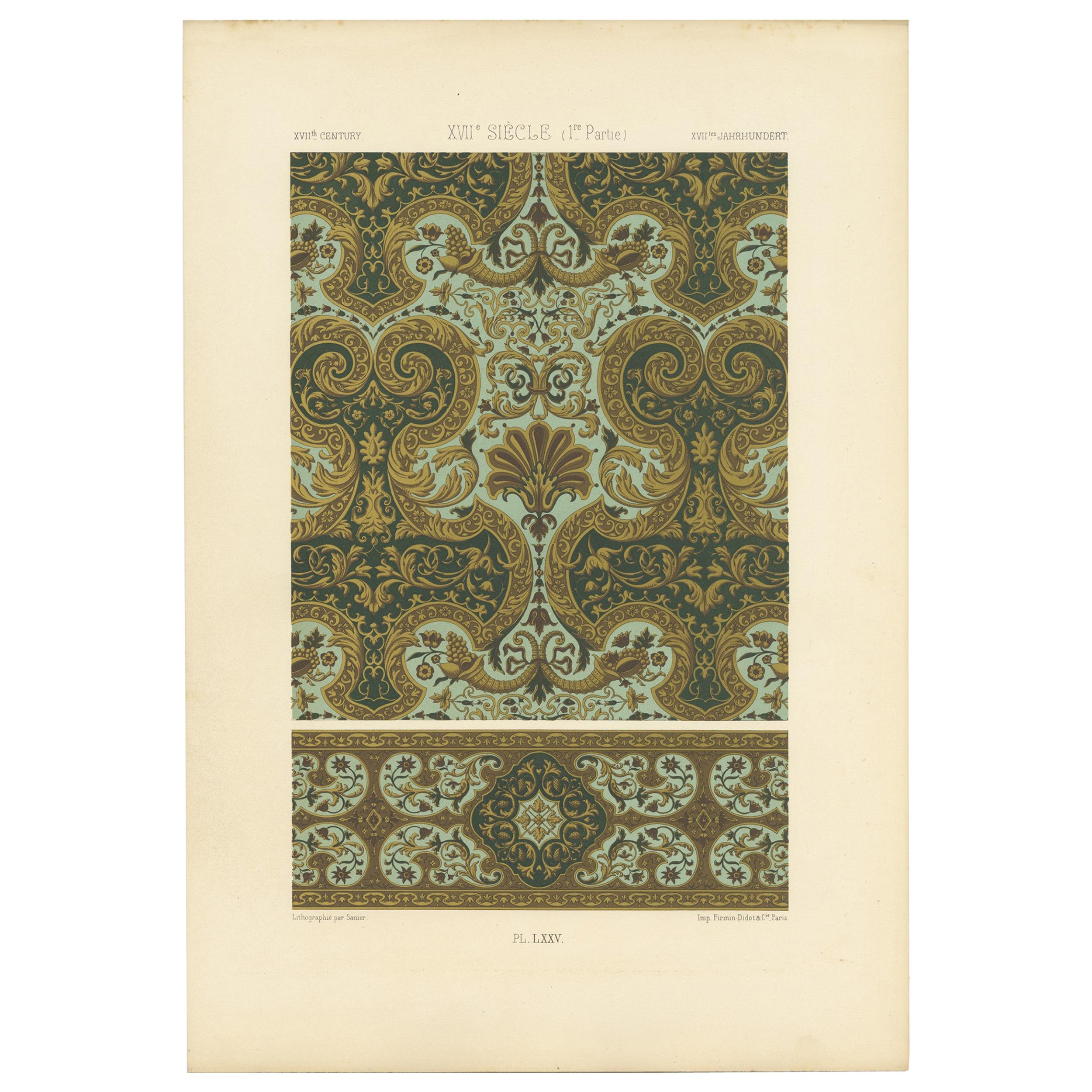 Pl. 75 Grabado antiguo de ornamentos del siglo XVII de Racinet, hacia 1890 en venta