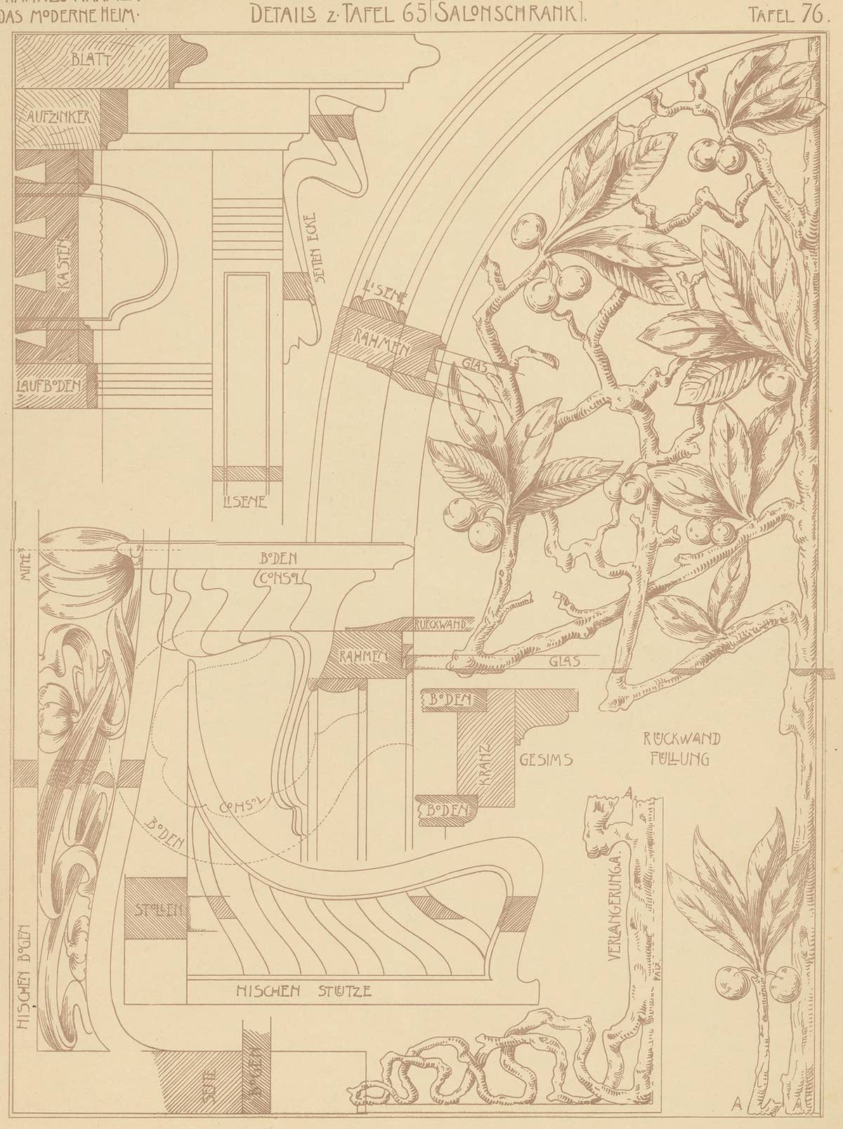 Pl 76 Antique Print of Furniture Details by Kramer, 'circa 1910'