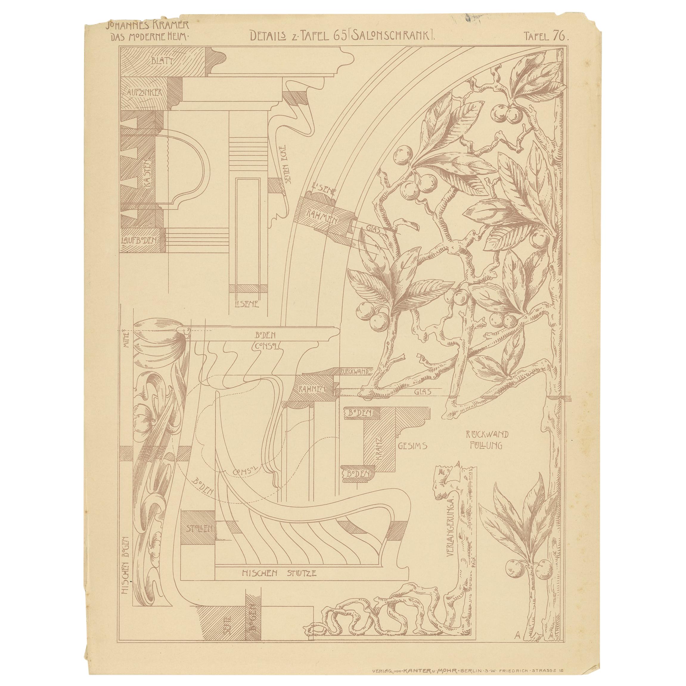 Pl 76 Antique Print of Furniture Details by Kramer, 'circa 1910' For Sale