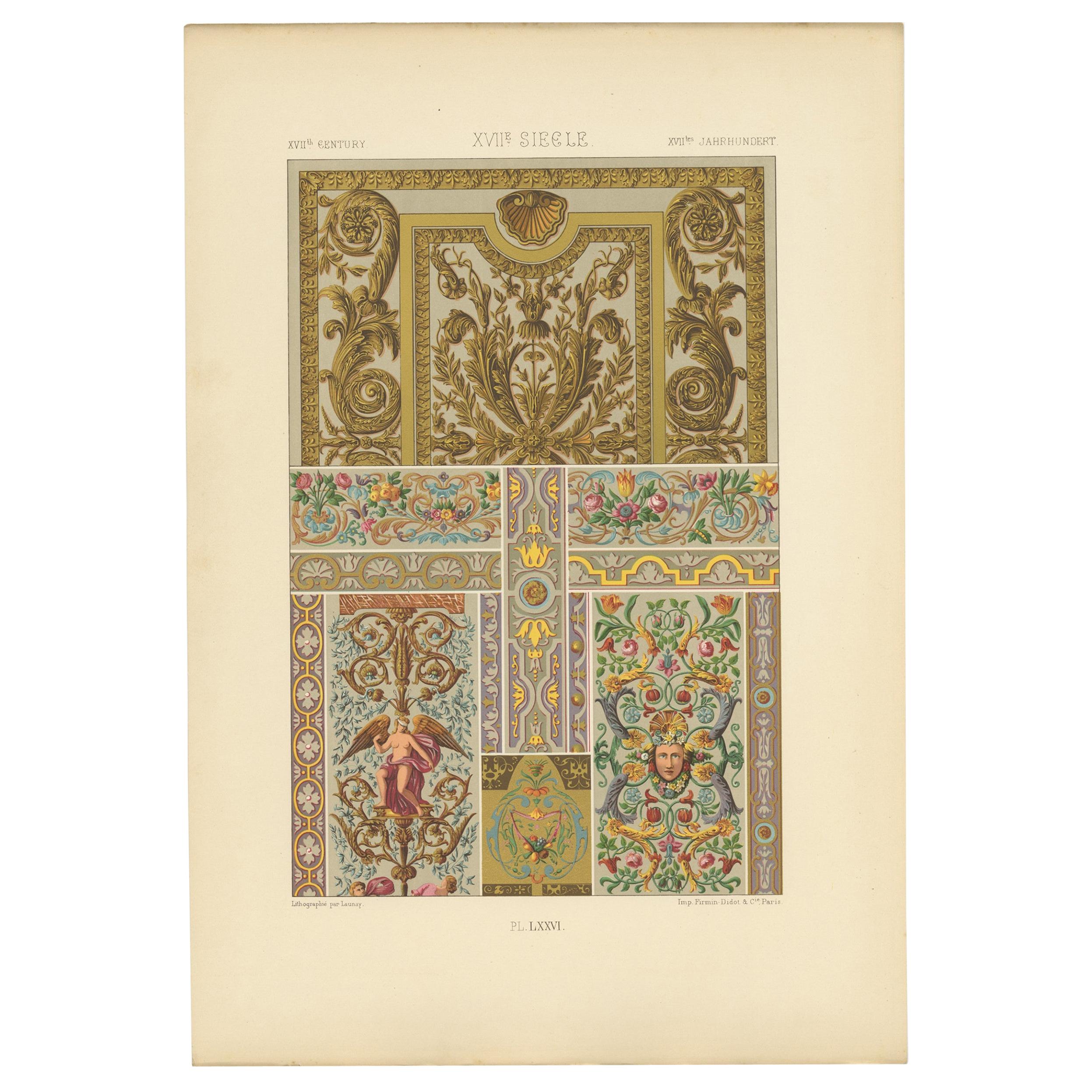 Pl. 76 Antique Print of XVIIth Century Ornaments by Racinet (c.1890) For Sale
