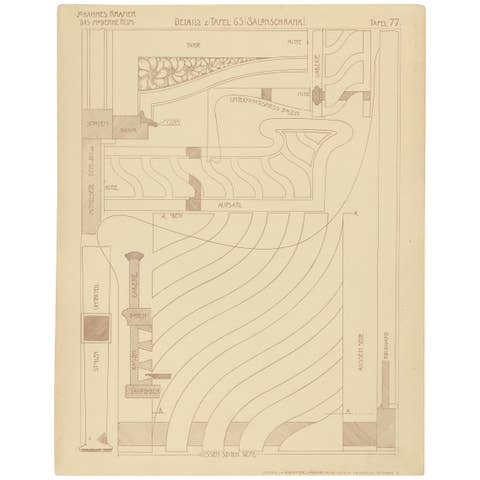 Pl. 77 Antique Print of Furniture Details by Kramer, circa 1910