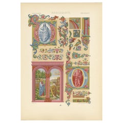 Pl. 77 Antique Print of Renaissance Initials and Ornaments by Racinet circa 1890