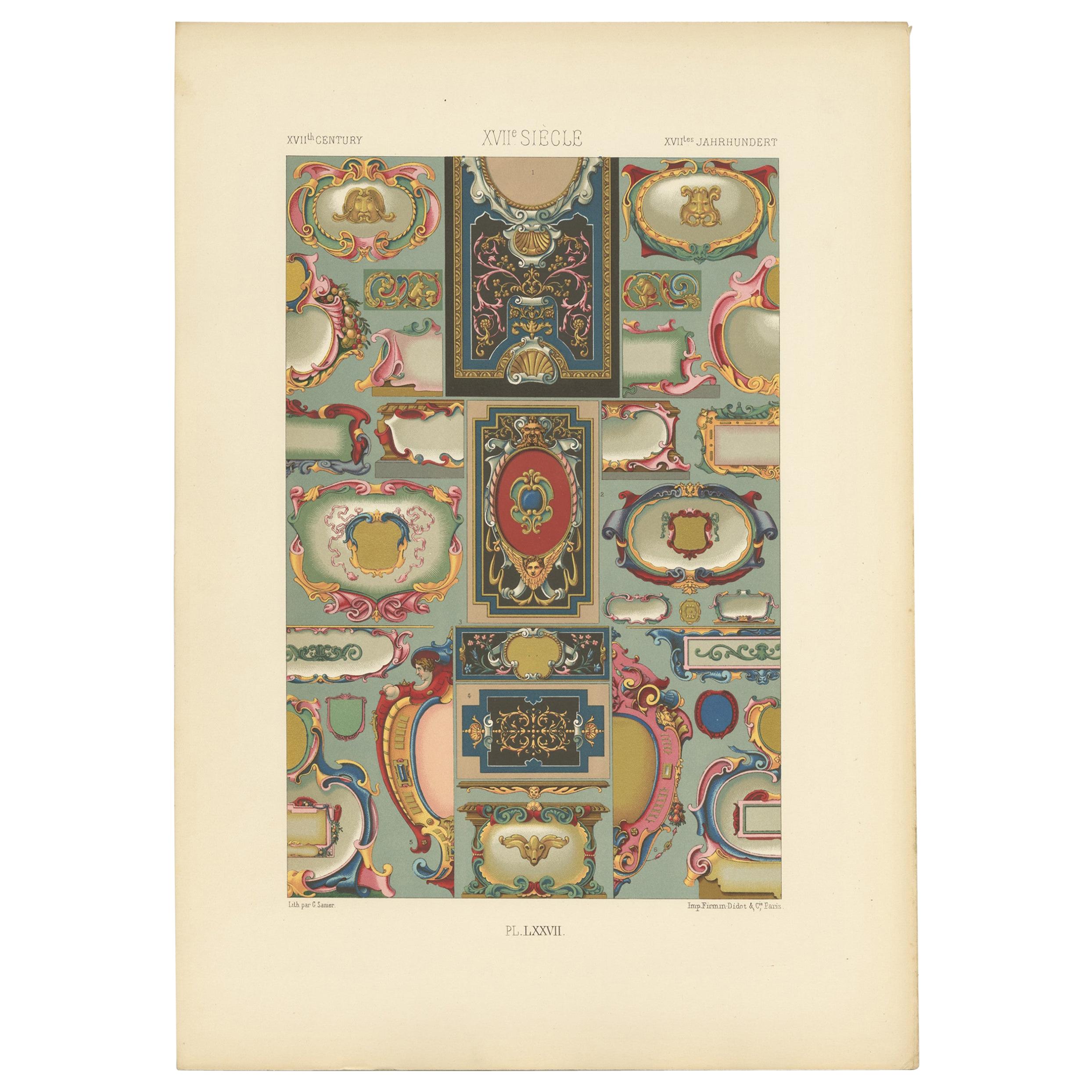 Pl. 77 Antiker Druck von Racinet mit Ornamenten aus dem 17. Jahrhundert, um 1890