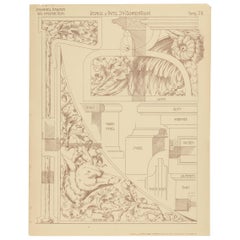 Pl. 78 Antique Print of Furniture Details by Kramer, circa 1910