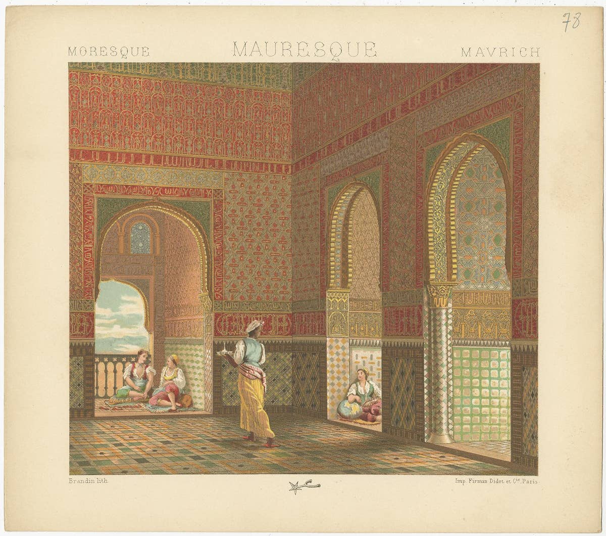 Pl. 78 Antique Print of Mavrich Interior by Racinet, 'circa 1880'