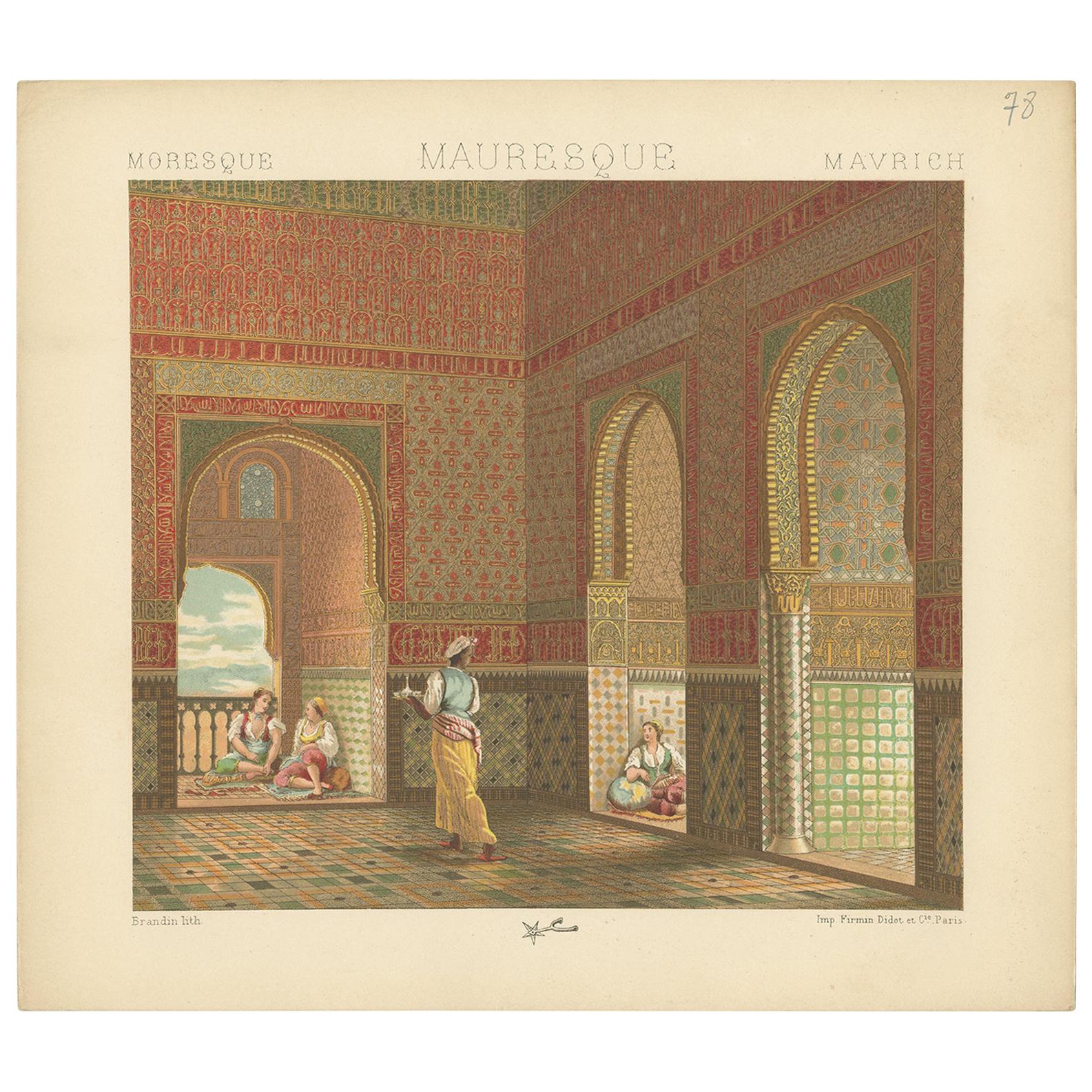 Pl. 78 Antique Print of Mavrich Interior by Racinet, 'circa 1880' For Sale