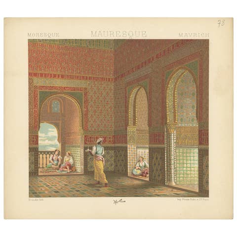 Pl. 78 Antique Print of Mavrich Interior by Racinet, 'circa 1880'