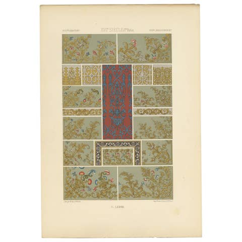 Pl. 78 Antique Print of XVIIth Century Ornaments by Racinet (c.1890)