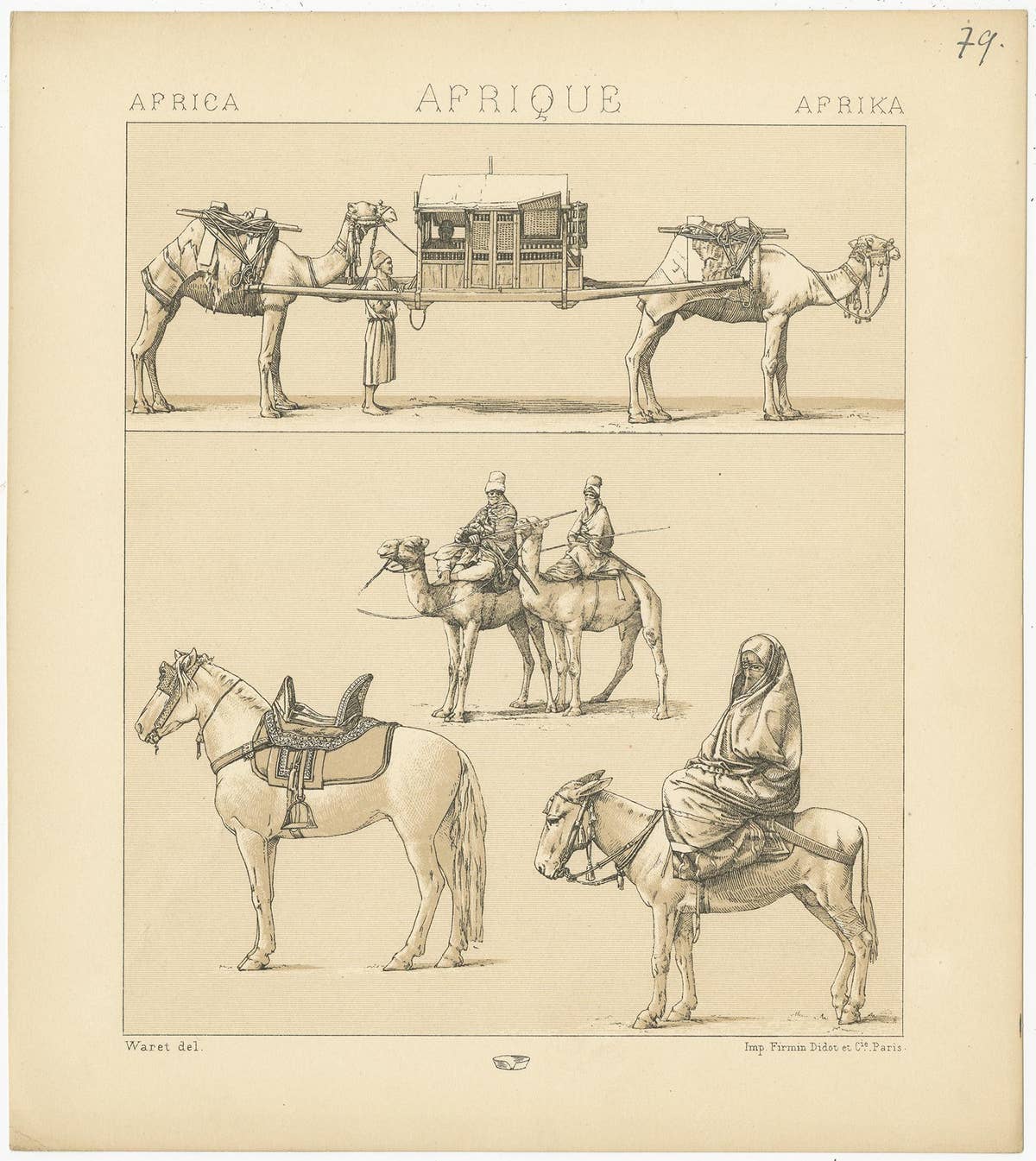 Antique Print of African Working Animals by Racinet, 'circa 1880'
