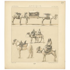 Antiker Druck von afrikanischen Arbeitstieren von Racinet, 'circa 1880'.
