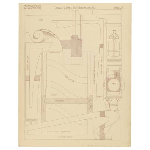 Pl. 79 Antique Print of Furniture Details by Kramer, circa 1910