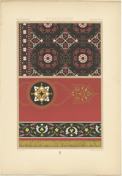 Pl. 79 Antique Print of Renaissance Carpet Designs by Racinet, circa1890
