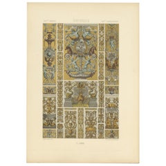 Pl. 79 Antique Print of XVIIth Century Ornaments by Racinet, circa 1890