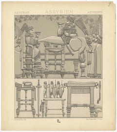 Antique Print of Assyrian Furniture by Racinet, circa 1880