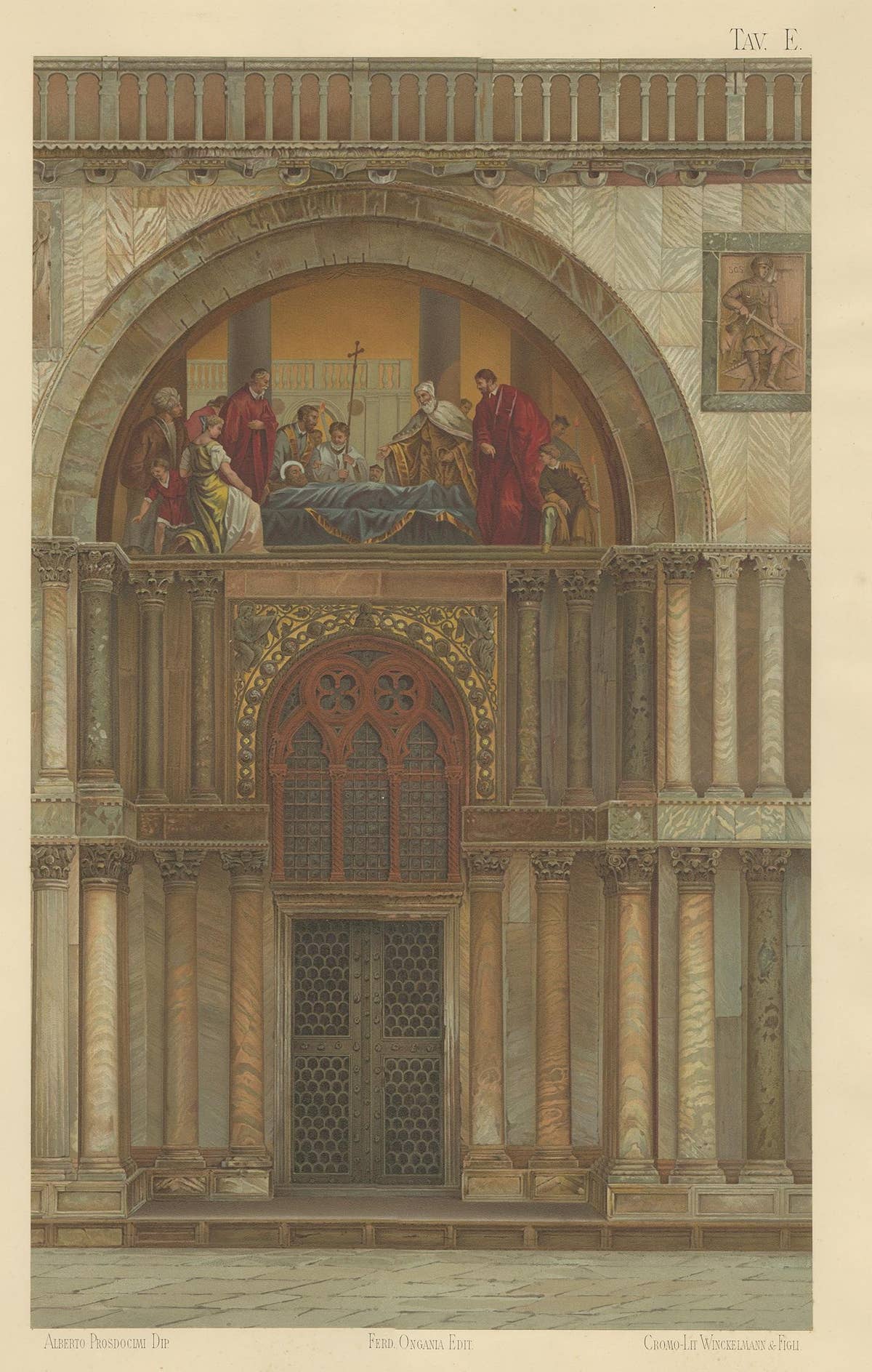 Pl. 8 Antique Print of the Portal of San Pietro of the Basilica of San Marco