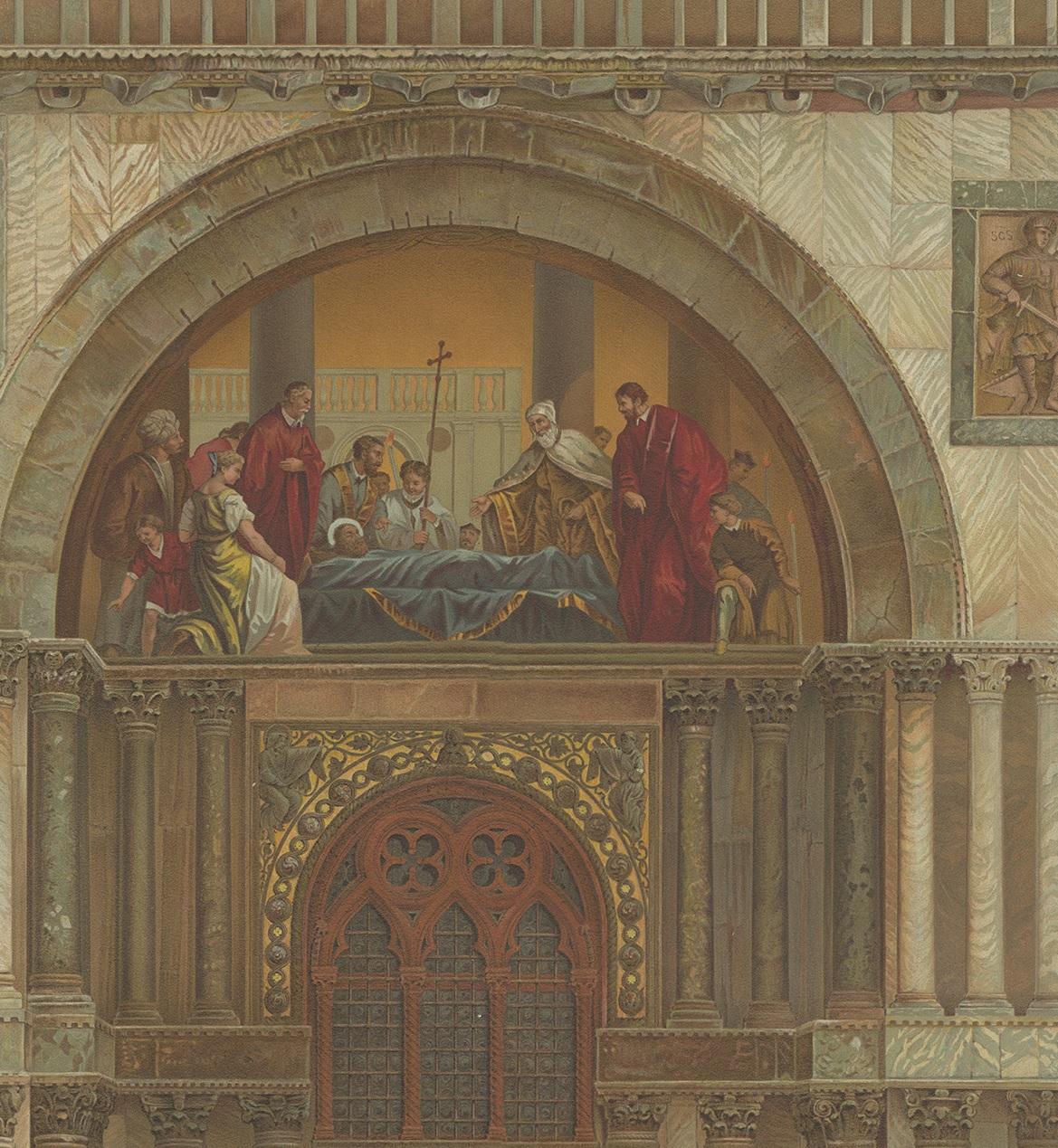 Pl. 8 Estampa antigua del Portal de San Pedro de la Basílica de San Marcos en Bueno estado para la venta en Langweer, NL