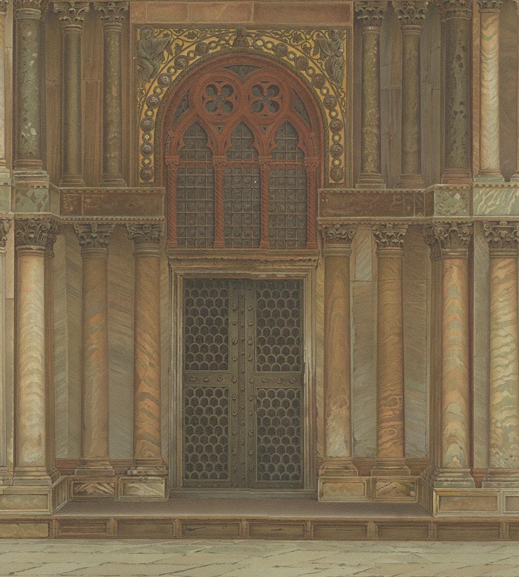 Pl. 8 Estampa antigua del Portal de San Pedro de la Basílica de San Marcos siglo XIX en venta
