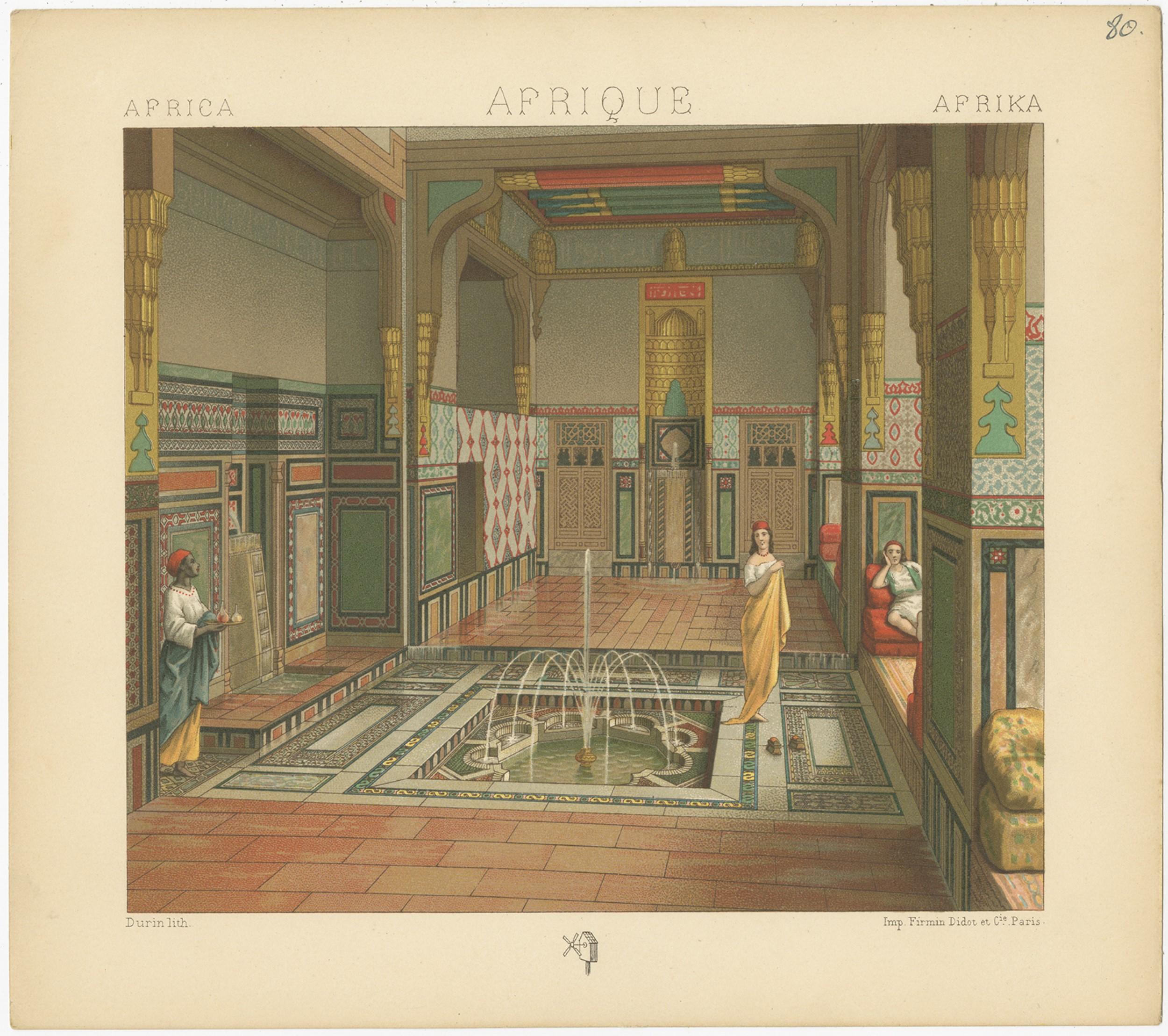 Pl. 80 Grabado antiguo de Interior africano de Racinet, 