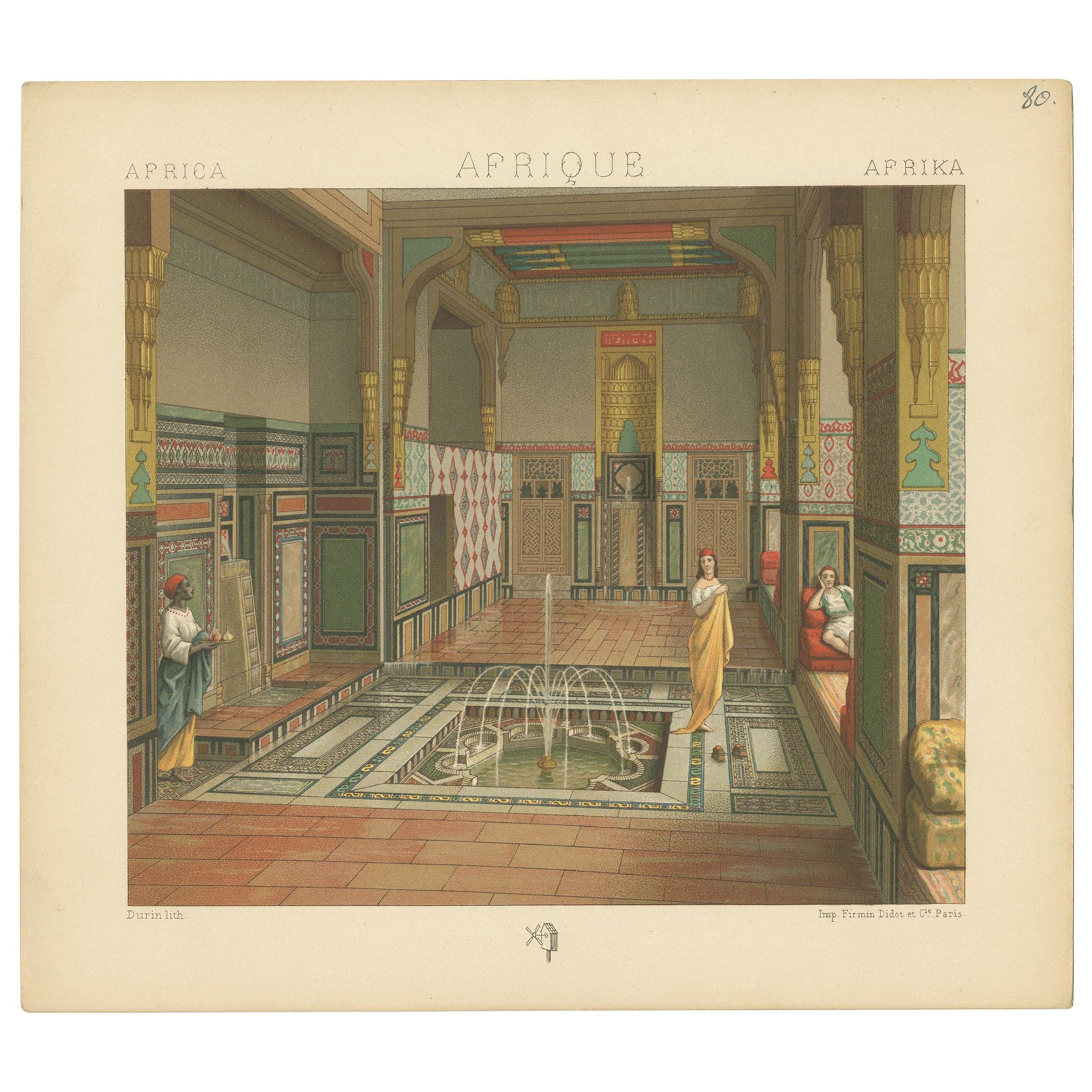 Pl. 80 Antique Print of African Interior by Racinet, 'circa 1880' For Sale