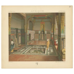 Pl. 80 Stampa antica di interni africani di Racinet, "circa 1880".