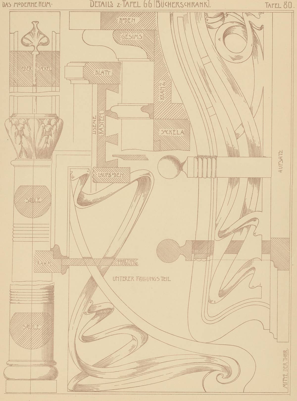 Pl. 80 Antique Print of Furniture Details by Kramer, circa 1910