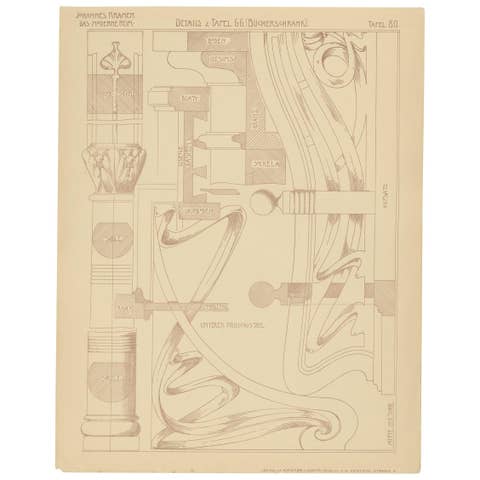 Pl. 80 Antique Print of Furniture Details by Kramer, circa 1910