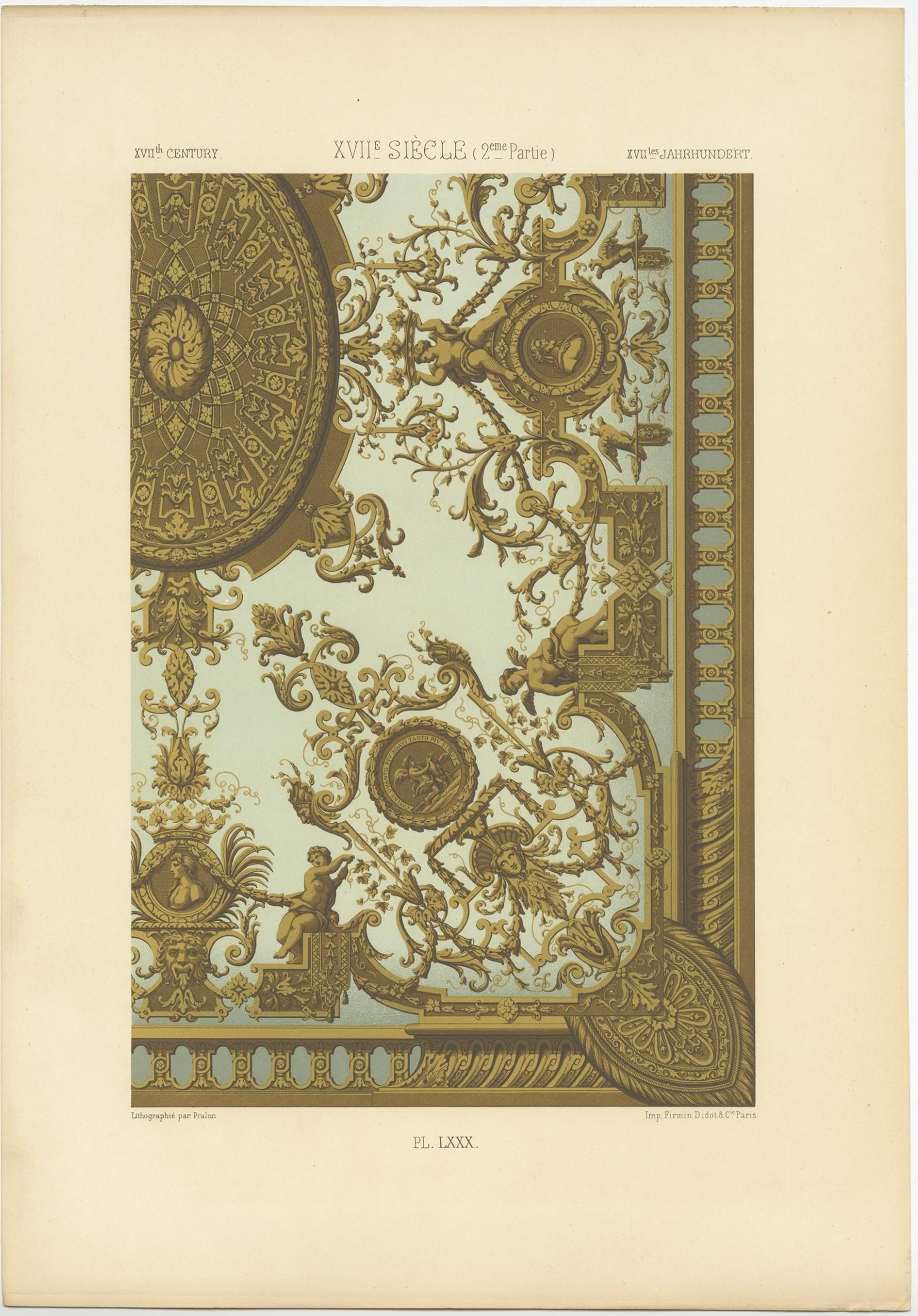 Pl. 80 Impression ancienne d'ornements du XVIIe siècle par Racinet (vers 1890) Bon état - En vente à Langweer, NL