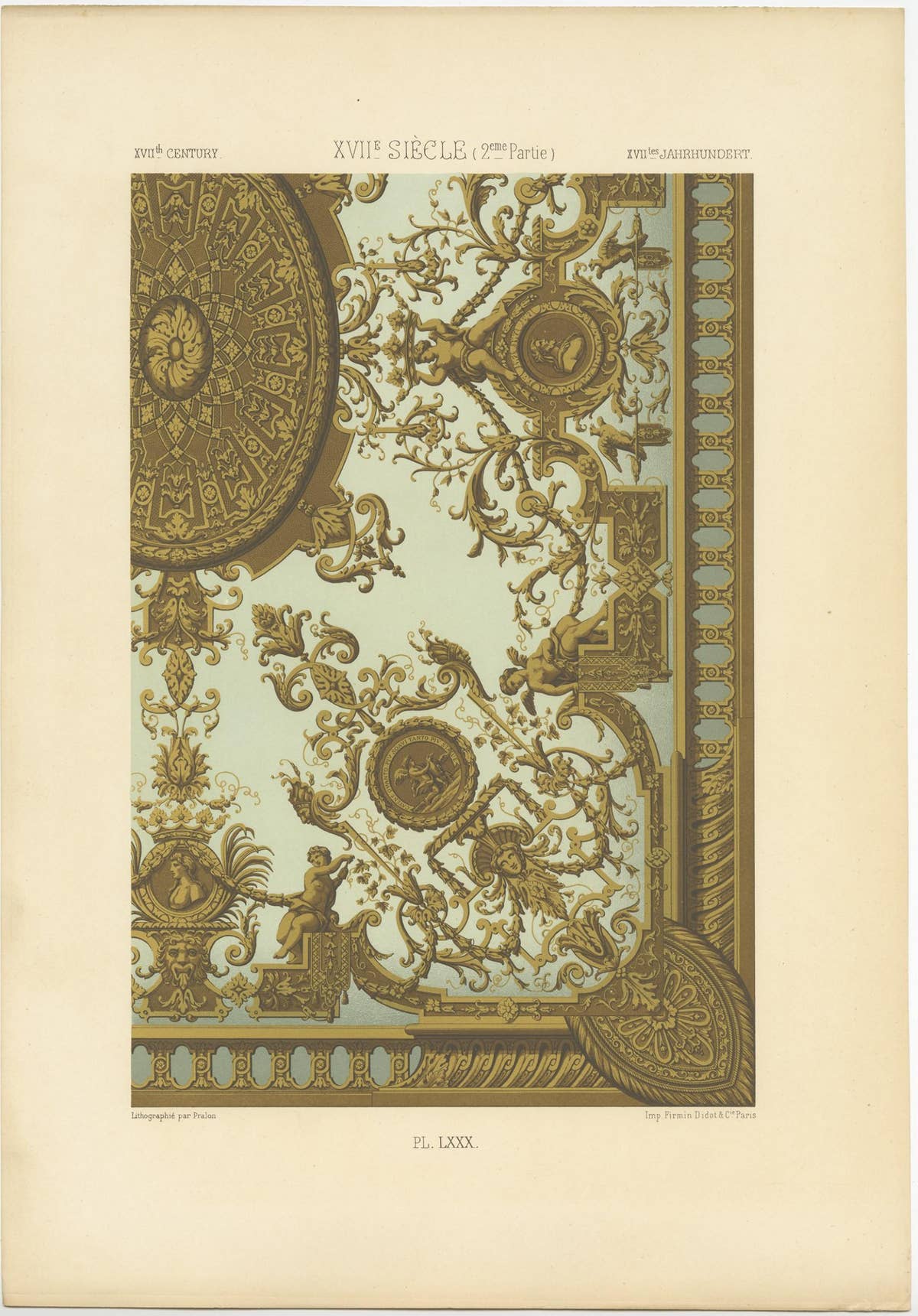 Pl. 80 Antique Print of XVIIth Century Ornaments by Racinet (c.1890)