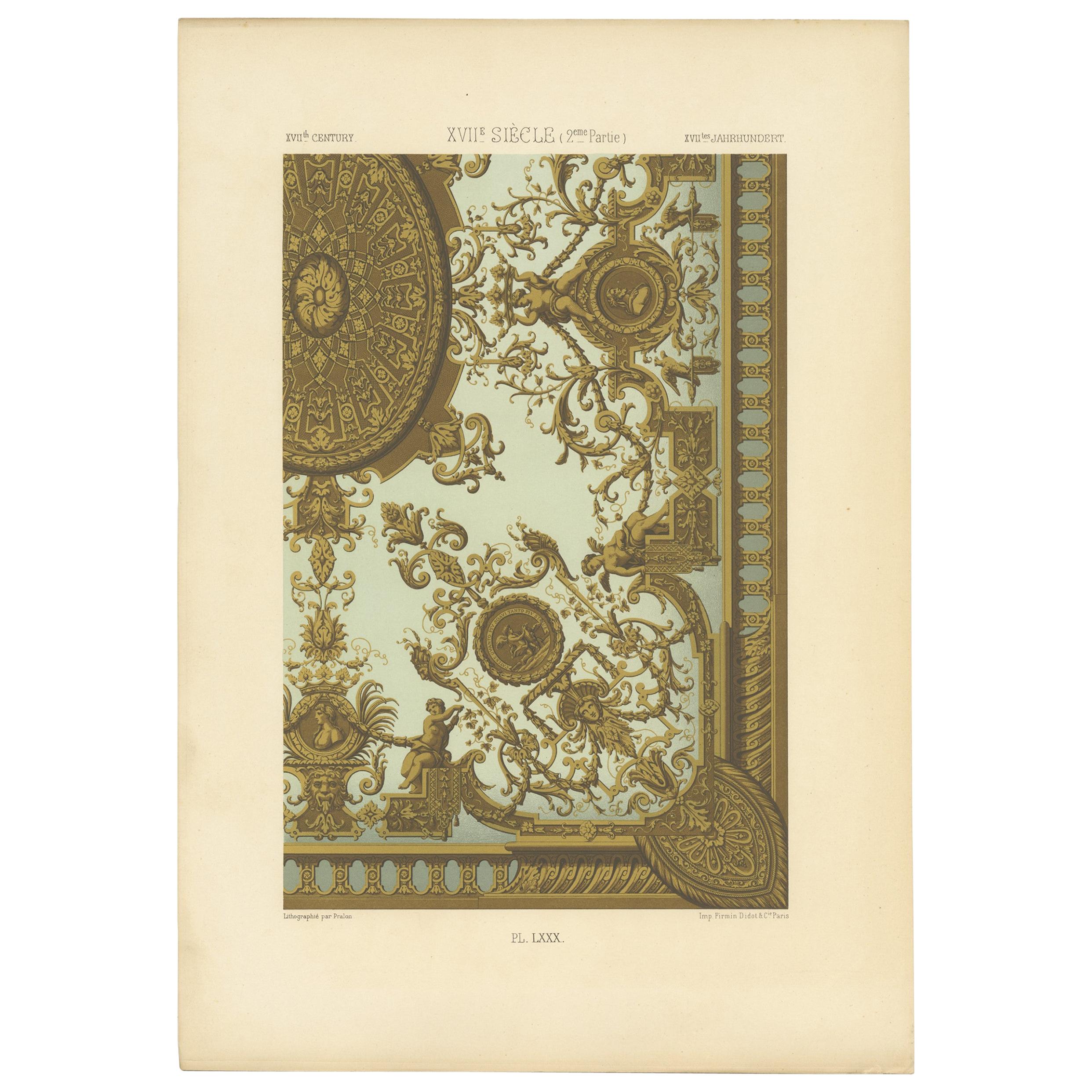 Pl. 80 Antique Print of XVIIth Century Ornaments by Racinet (c.1890)