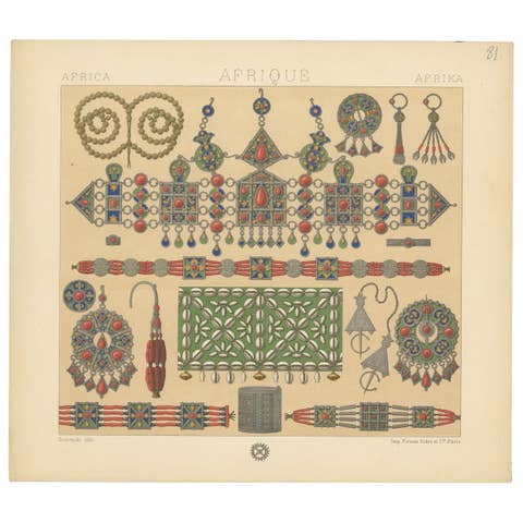 Pl. 81 Antique Print of African Decorative Objects by Racinet, 'circa 1880'