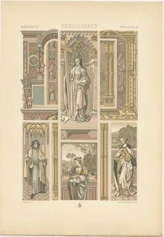 Pl. 81 Print of Renaissance Architectural & Figural by Racinet, circa 1890