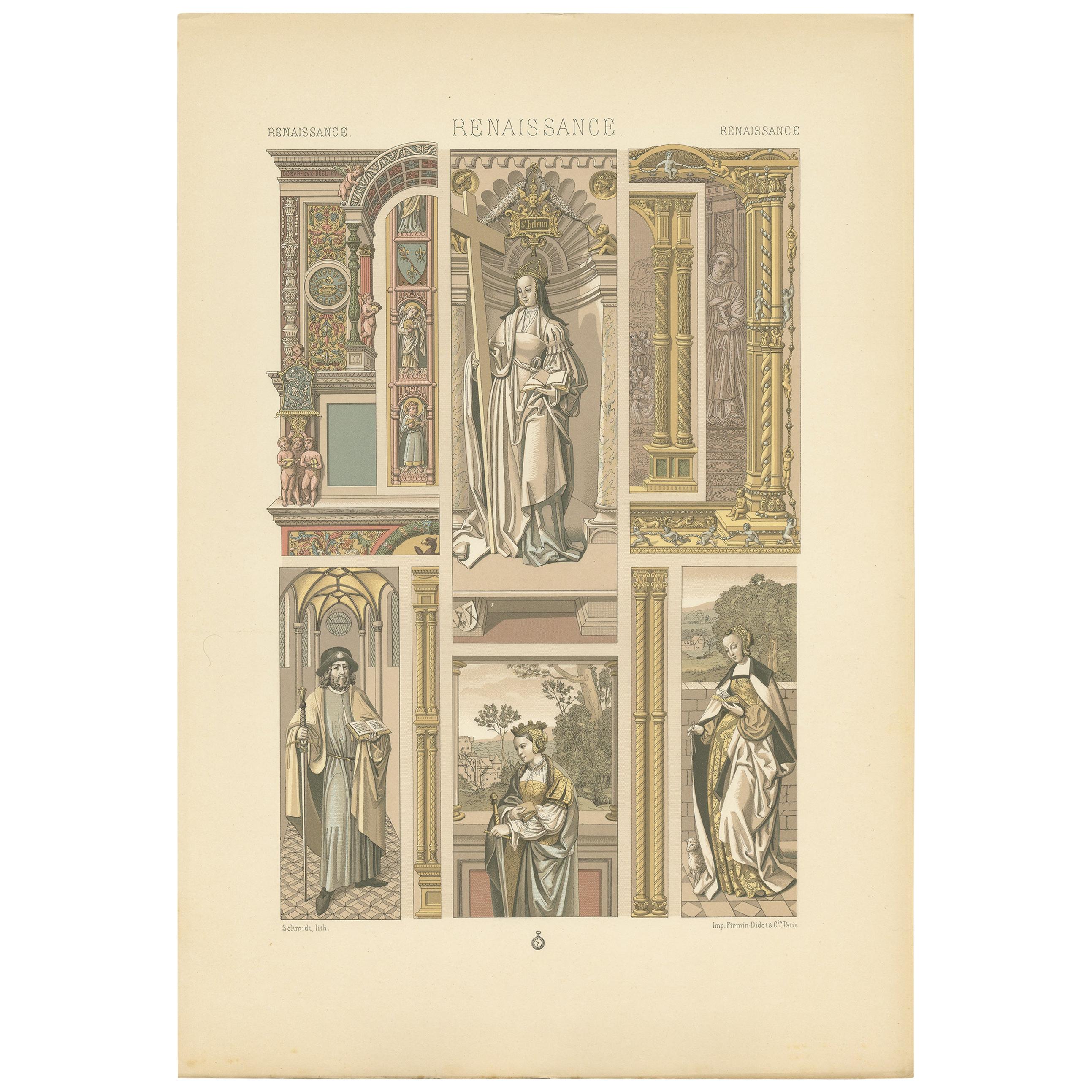 Pl. 81 Estampa de arquitecturas y figuras renacentistas de Racinet, hacia 1890